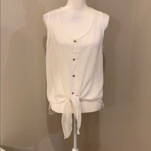 White sheer tie blouse.
